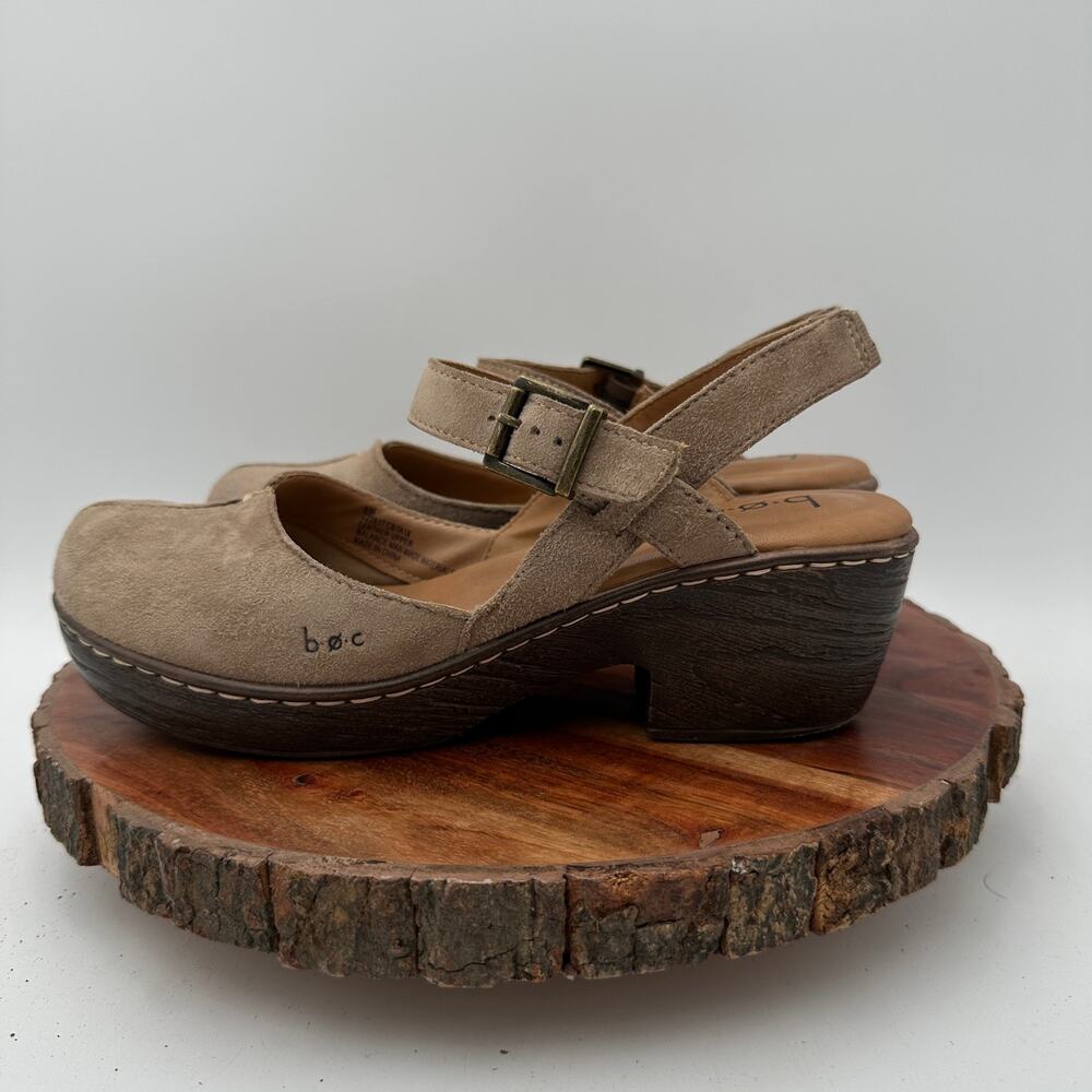 BOC Born Concept Low Heel Suede Clog Sandal Tan Beige Size 8 EUC Boho Coastal - Picture 11 of 11